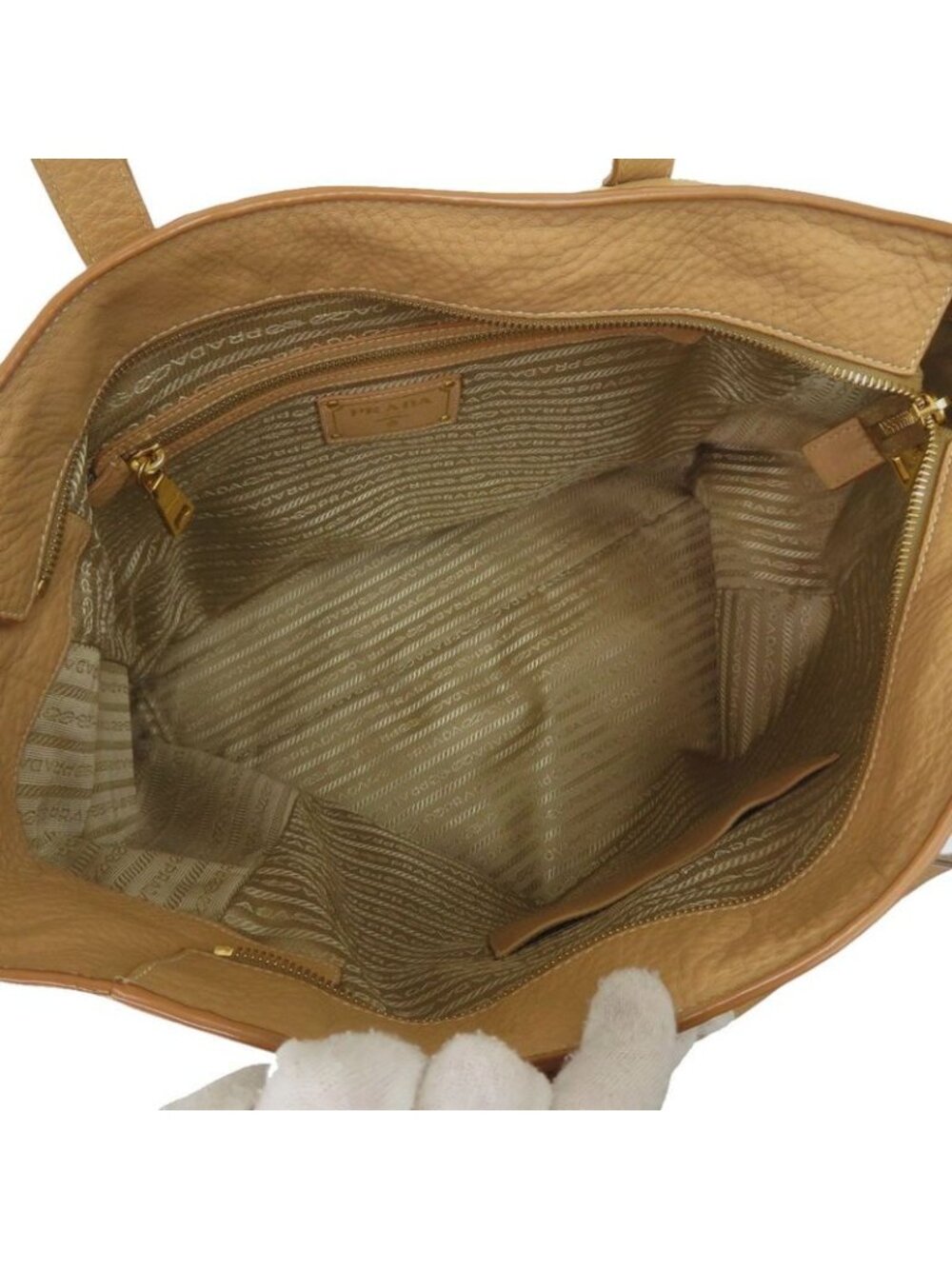 Prada Vitello Daino Gold Leather Brown Tote Shoulder Bag - Picture 5 of 10